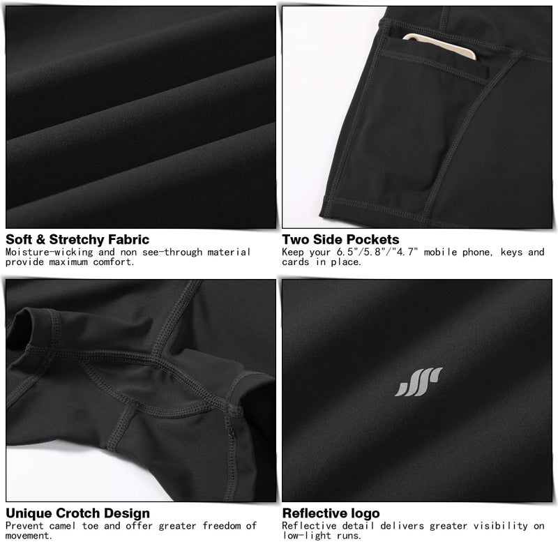 Soothfeel Women's High Waist Yoga Shorts with Side Pockets Tummy Control Running Gym Workout Biker Shorts for Women 8" /3"(3" Black, M) - Image 5